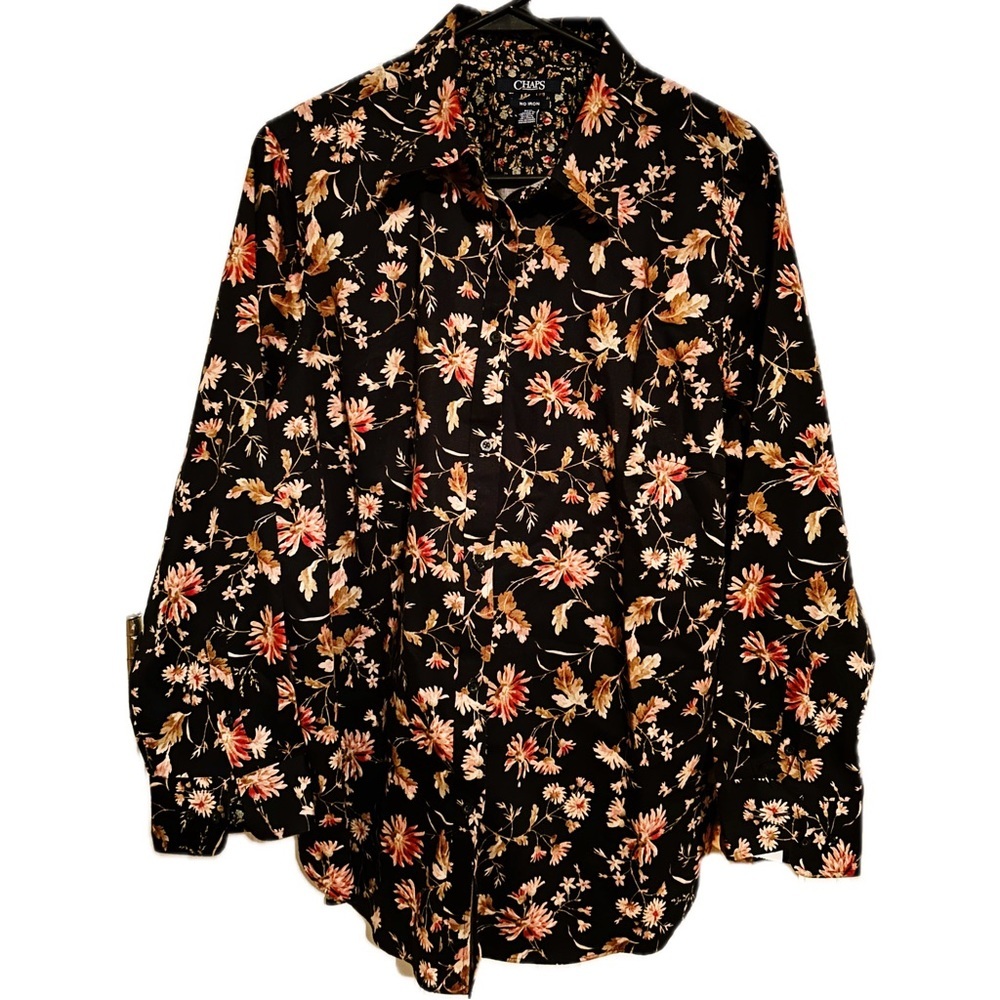Ralph Lauren Chaps Floral Black Shirt Top Blouse Size 0X 16